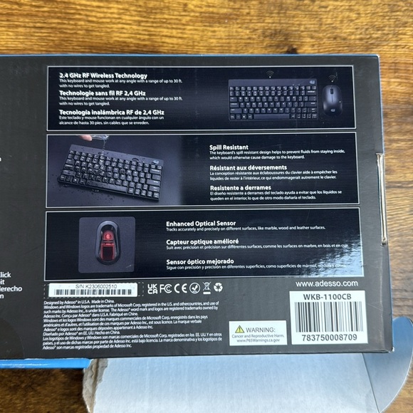 Adesso Black Wireless Spill Resistant Mini Keyboard & Mouse - Picture 4 of 11